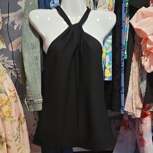 White House Black Market Black Halter Top With Keyhole Neckline NWT